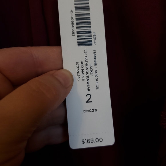 Chico's Red Maple Faux Suede and Lace Jacket - Picture 3 of 16